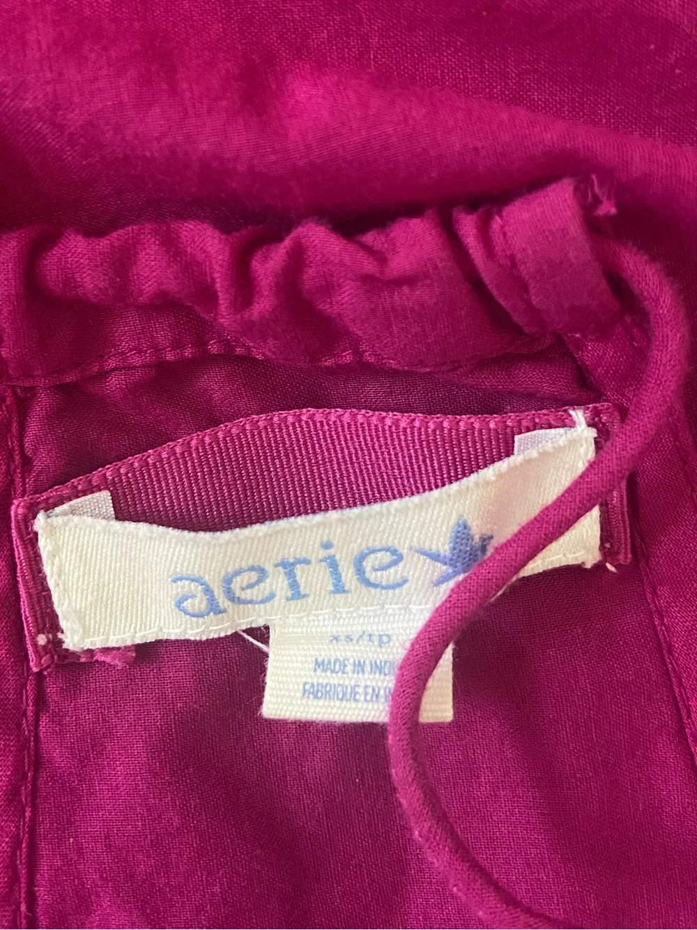 Aerie 2010s Magenta Scalloped Eyelet-Hem Spaghetti Tie Strap Cotton Boho Top
